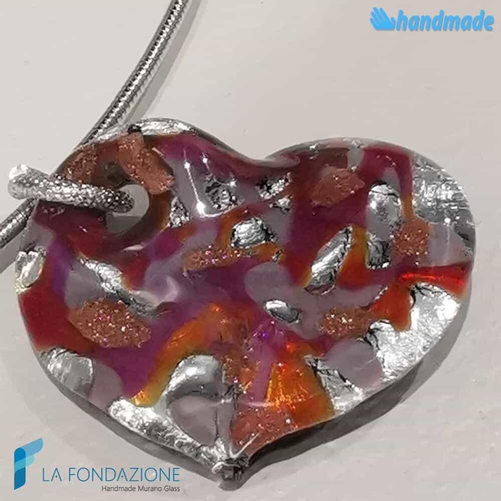 Heart Wave Rhodium Necklace handmade in Murano glass - La Fondazione snc - COLL0105