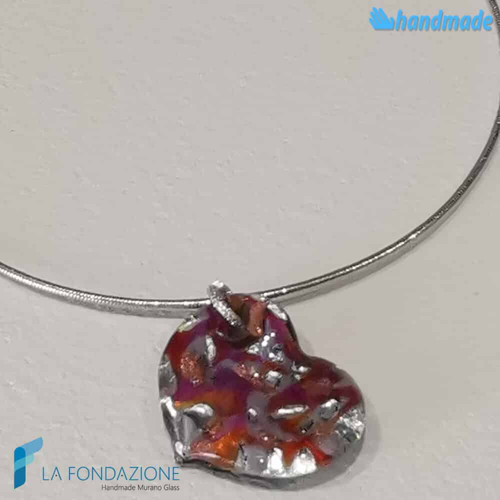 Heart Wave Rhodium Necklace handmade in Murano glass - La Fondazione snc - COLL0105