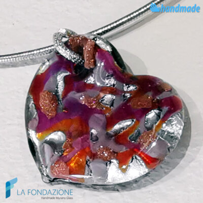 Heart Wave Rhodium Necklace handmade in Murano glass -  La Fondazione snc - COLL0105