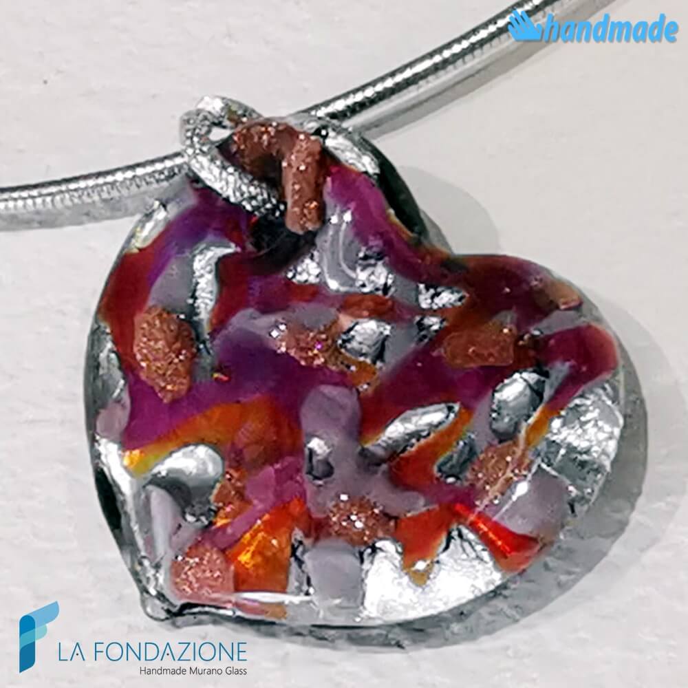 Collana Cuore Onda Rodiata in vetro di Murano - La Fondazione snc - COLL0105