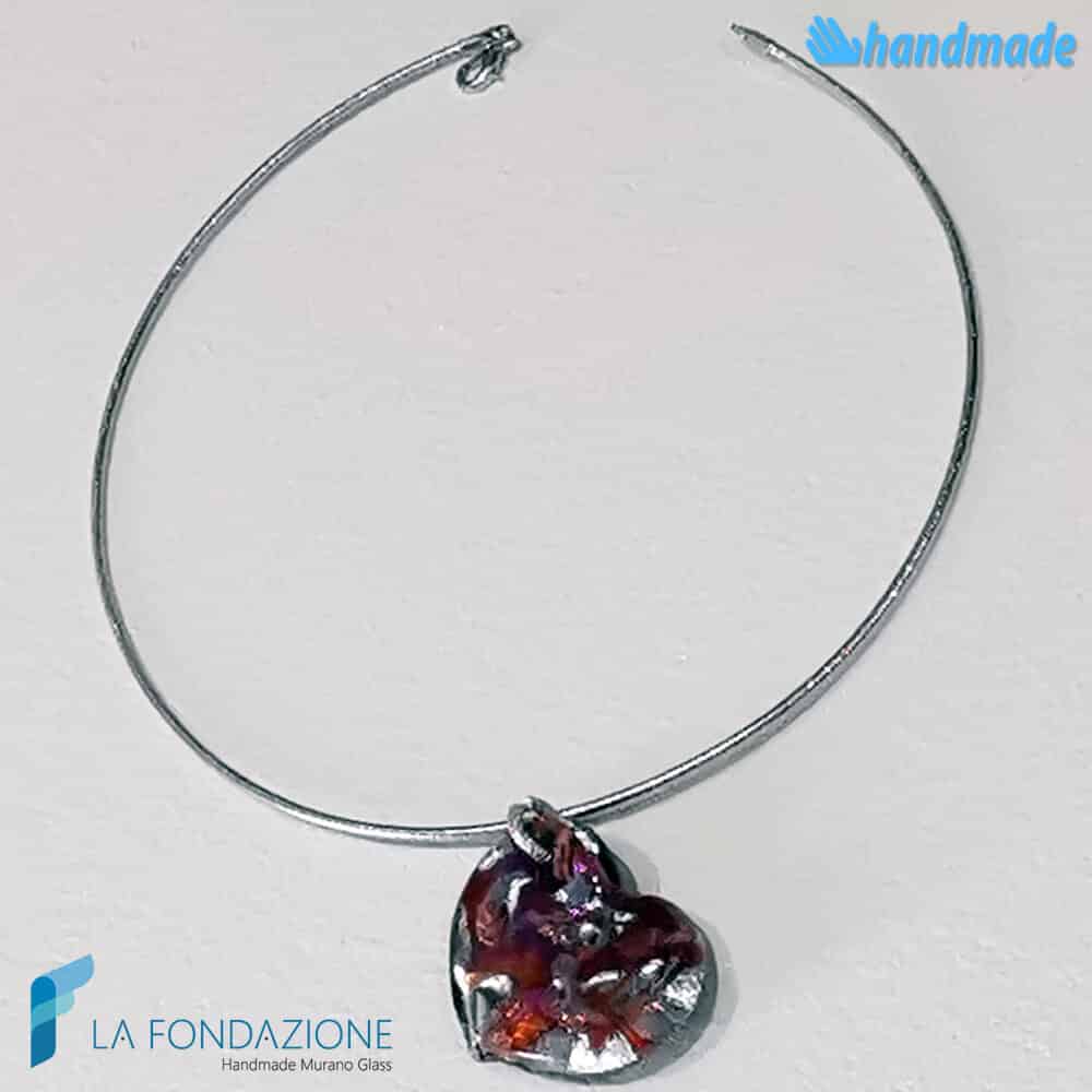 Heart Wave Rhodium Necklace handmade in Murano glass - La Fondazione snc - COLL0105