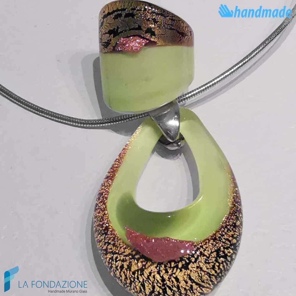 Parure Goccia Lime oro rotto con collier e anello - La Fondazione snc - PARU0047