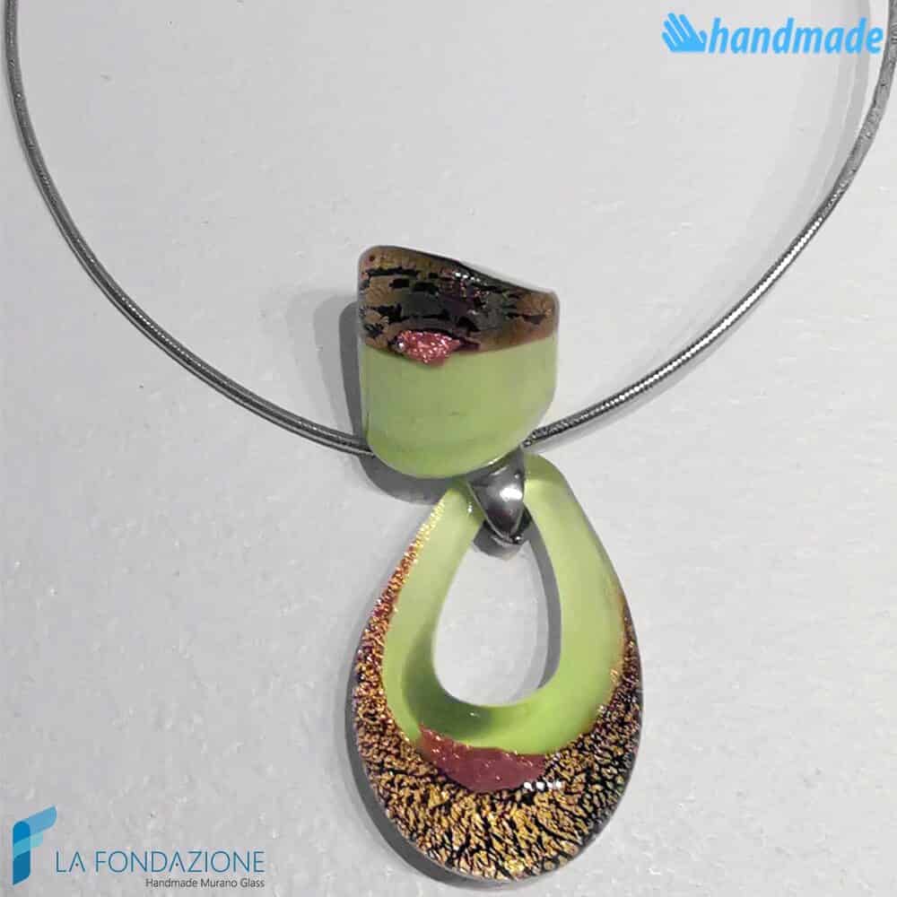 Parure Goccia Lime oro rotto con collier e anello - La Fondazione snc - PARU0047