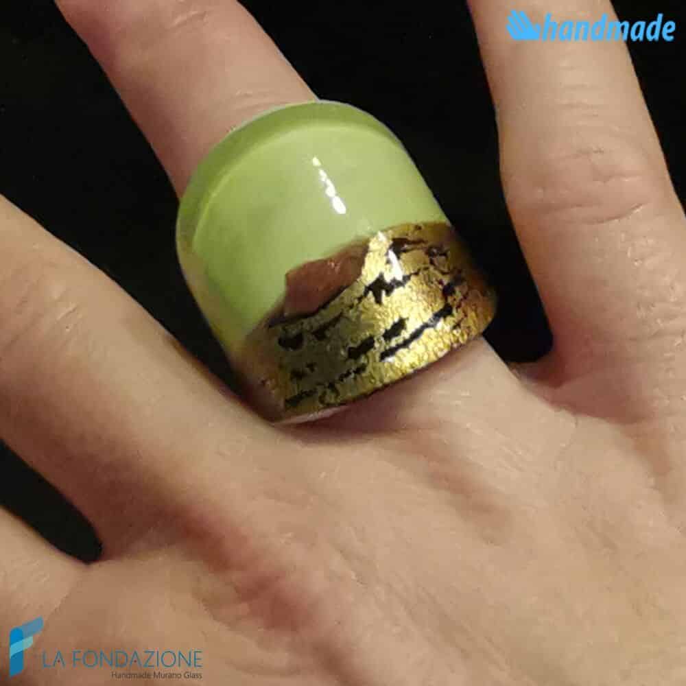 Parure Goccia Lime oro rotto con collier e anello - La Fondazione snc - PARU0047