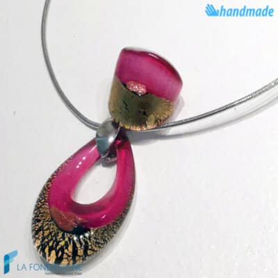 Parure Goccia Fucsia oro rotto con collier e anello - La Fondazione snc - PARU0048
