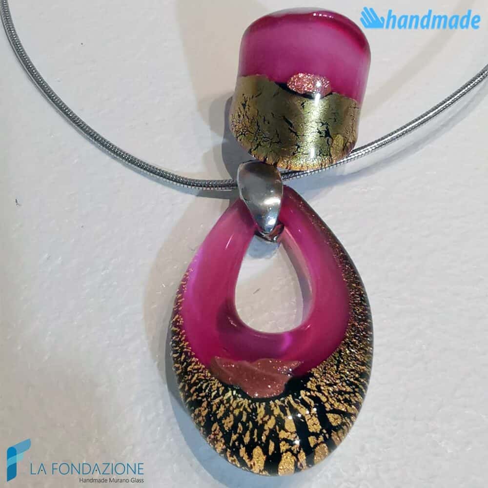 Parure Goccia Fucsia oro rotto con collier e anello - La Fondazione snc - PARU0048