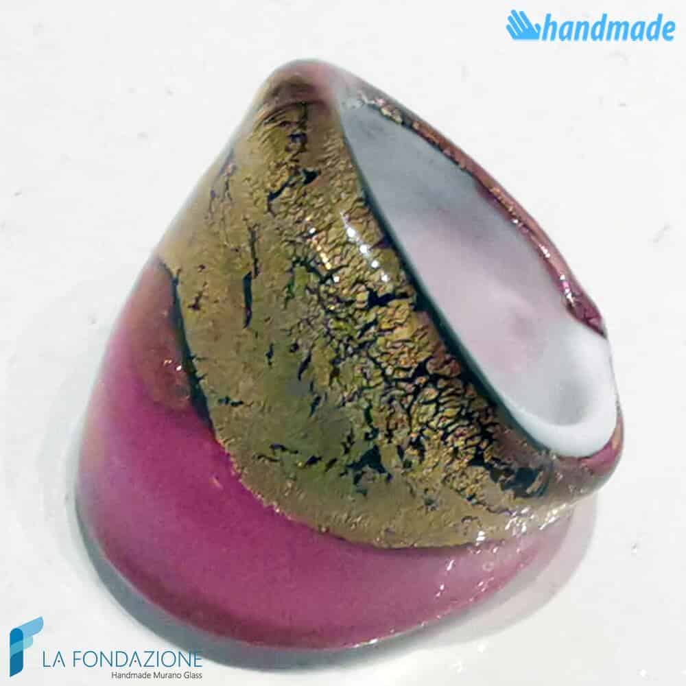 Parure Goccia Fucsia oro rotto con collier e anello - La Fondazione snc - PARU0048