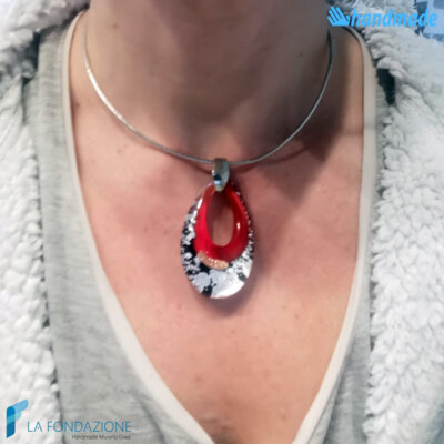 Parure Goccia Rosso argento rotto con collier e anello - La Fondazione snc - PARU0049