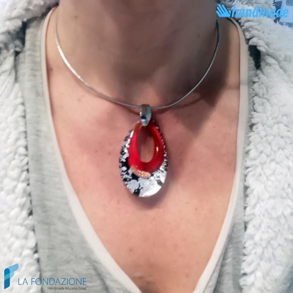 Red silver drop set broken with necklace and ring - La Fondazione snc - PARU0049