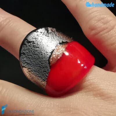 Parure Goccia Rosso argento rotto con collier e anello - La Fondazione snc - PARU0049