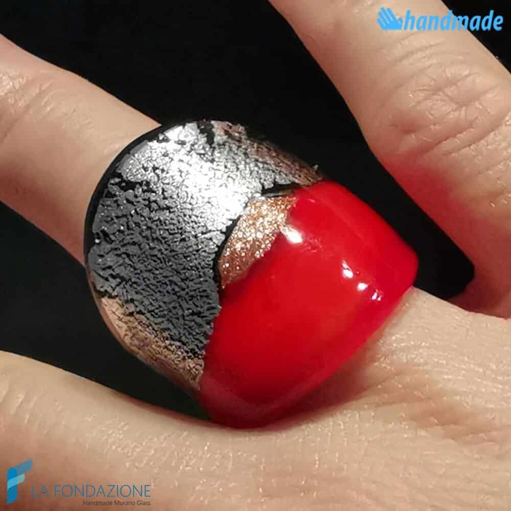 Red silver drop set broken with necklace and ring - La Fondazione snc - PARU0049
