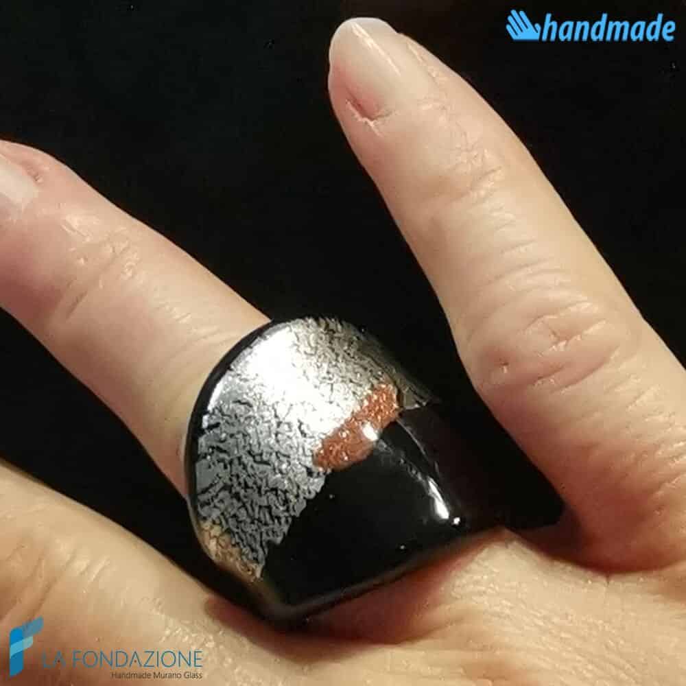 Parure Black drop silver broken with necklace and ring - La Fondazione snc - PARU0050
