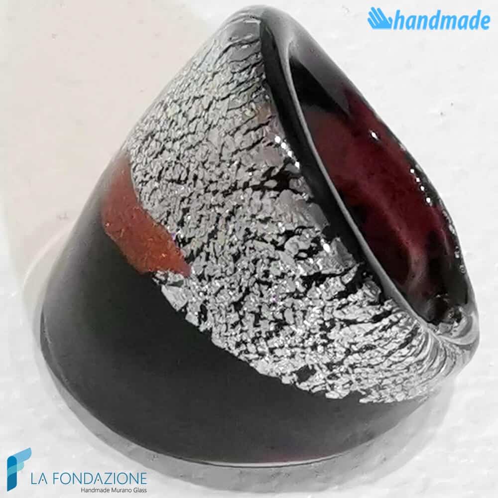 Parure Black drop silver broken with necklace and ring - La Fondazione snc - PARU0050
