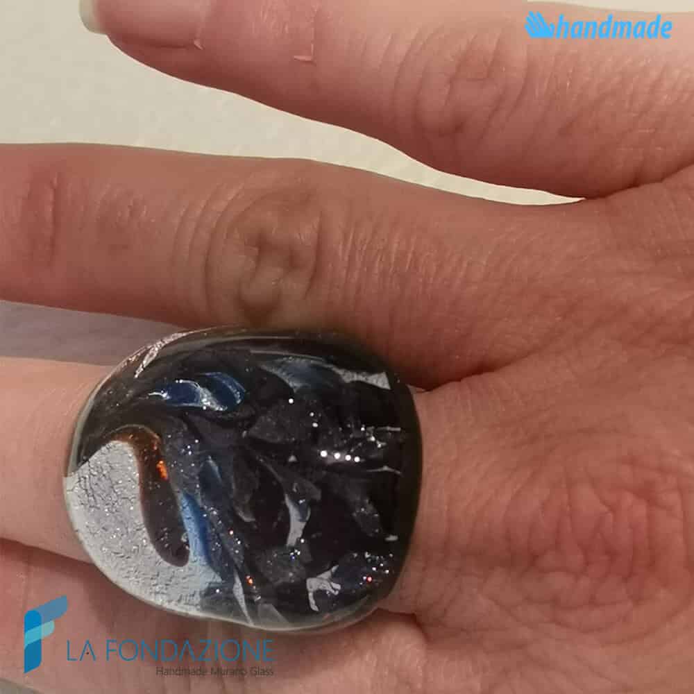 Mystic Peacock Silver Ring with Blue Aventurine - La Fondazione snc - RINGS0118
