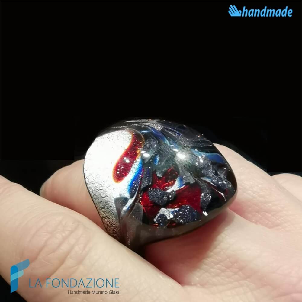 Mystic Peacock Silver Ring with Blue Aventurine - La Fondazione snc - RINGS0118