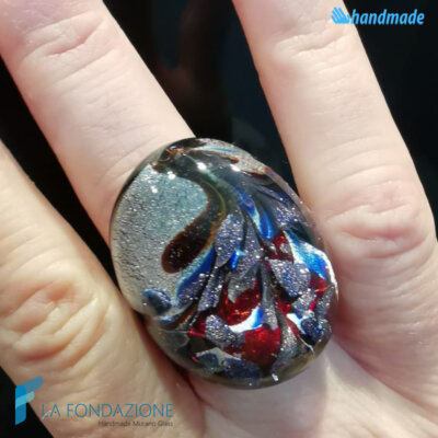 Mystic Peacock Silver Ring with Blue Aventurine - La Fondazione snc - RINGS0118