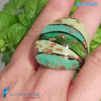 Laguna Emerald band ring with aventurine - La Fondazione snc - RINGS0133