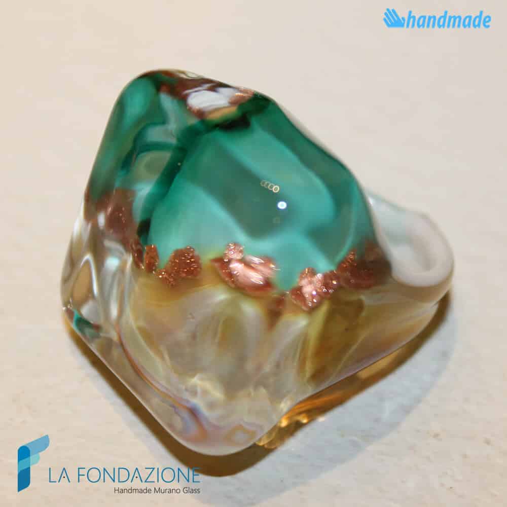 Crystal chalcedony cube with aventurine - La Fondazione snc - RINGS0015