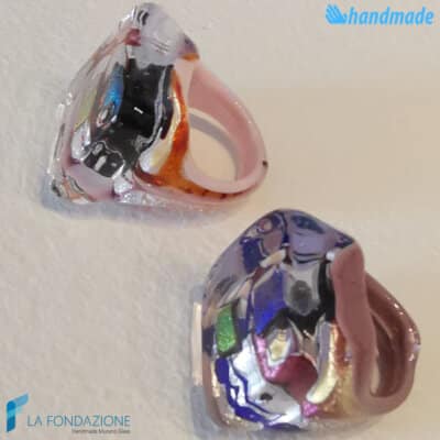 Anello Cubo Dicroico Maxi in vetro di Murano - La Fondazione snc - RINGS0135