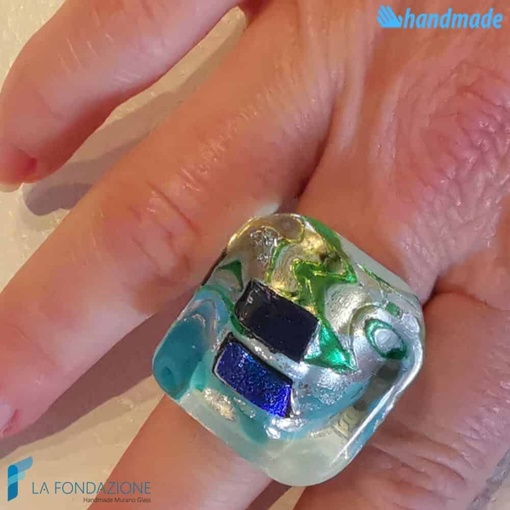 Anello Cubo Dicroico Maxi in vetro di Murano - La Fondazione snc - RINGS0135