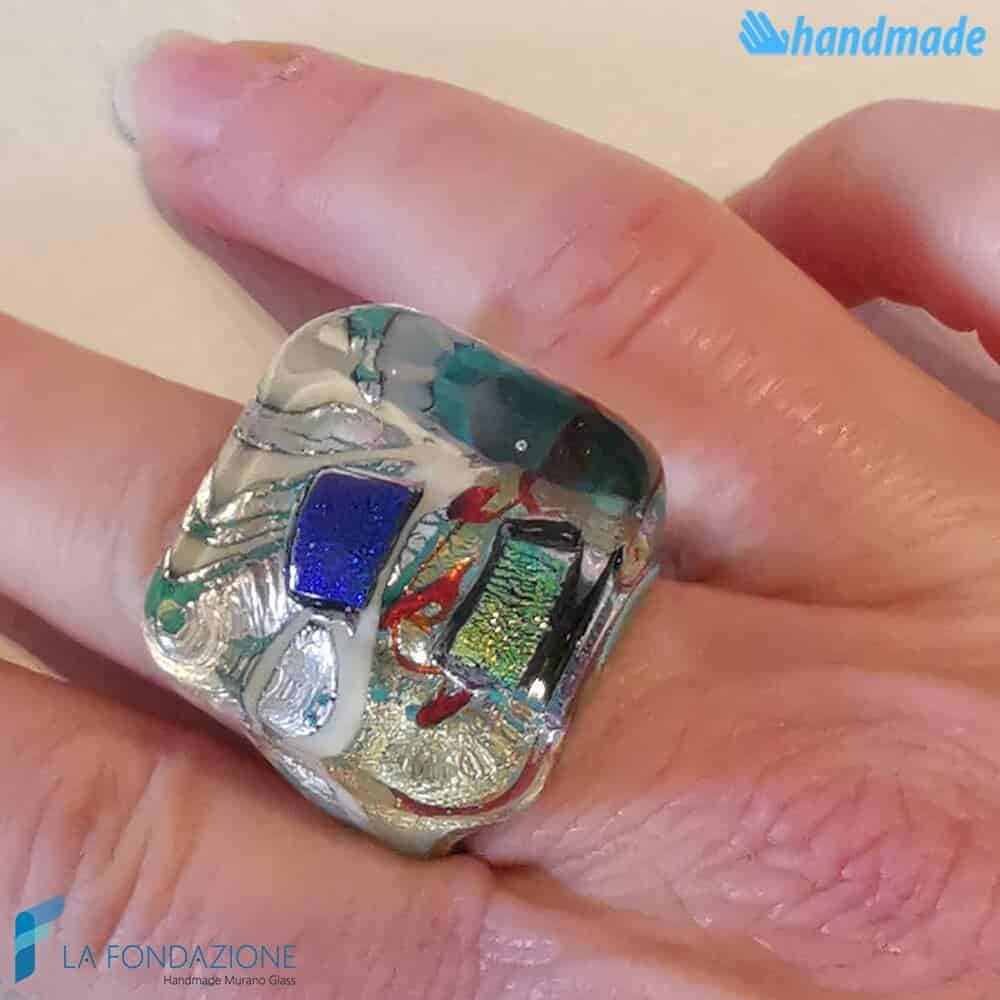 Anello Cubo Dicroico Maxi in vetro di Murano - La Fondazione snc - RINGS0135