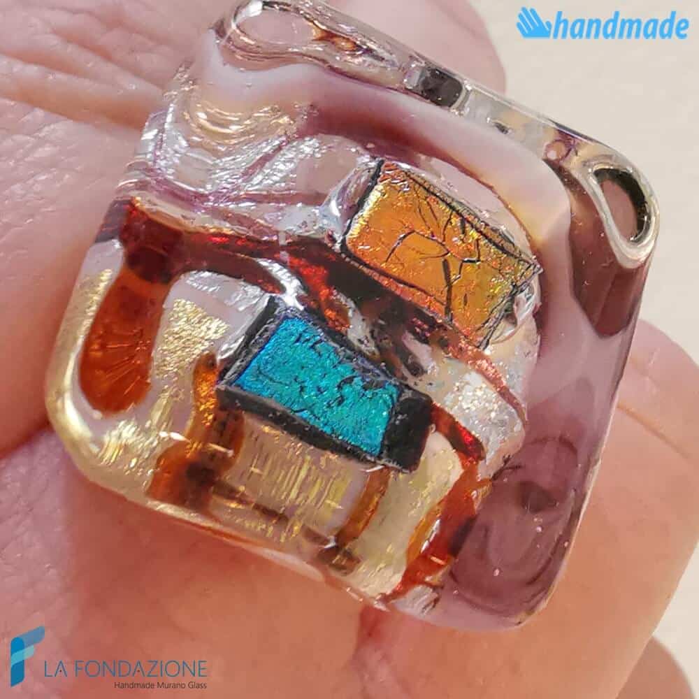 Anello Cubo Dicroico Maxi in vetro di Murano - La Fondazione snc - RINGS0135