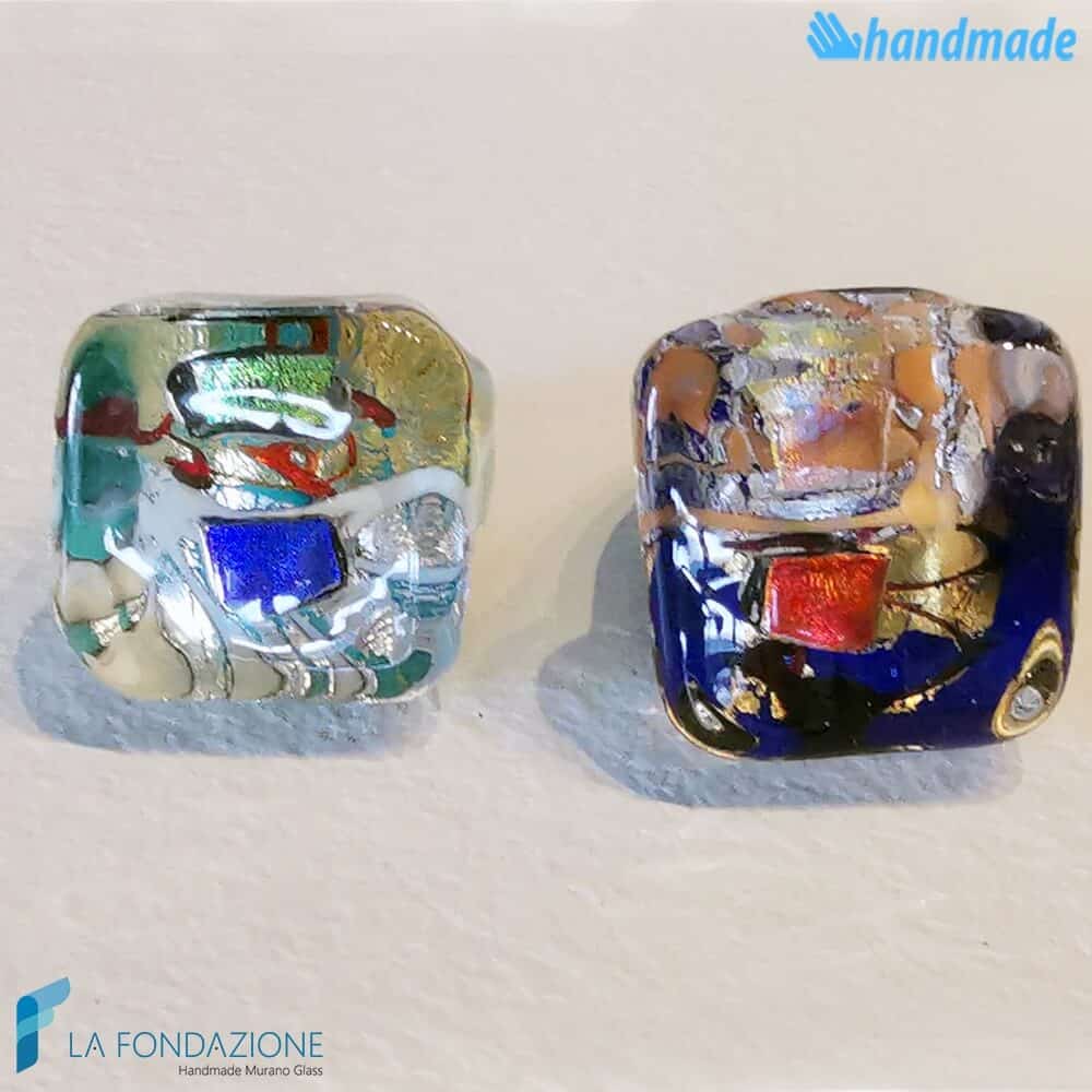 Anello Cubo Dicroico Maxi in vetro di Murano - La Fondazione snc - RINGS0135