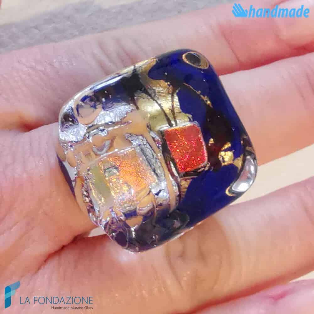 Anello Cubo Dicroico Maxi in vetro di Murano - La Fondazione snc - RINGS0135