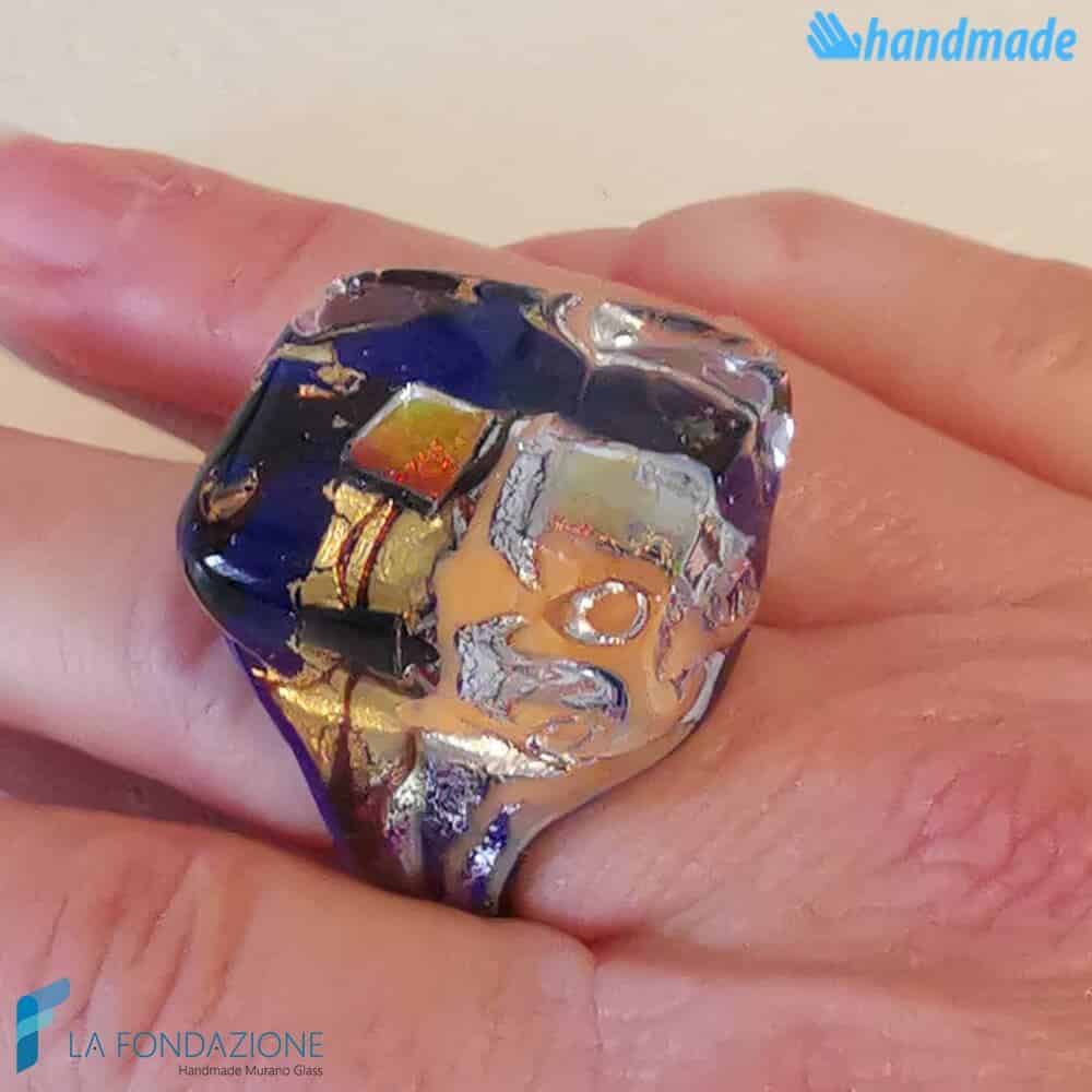 Anello Cubo Dicroico Maxi in vetro di Murano - La Fondazione snc - RINGS0135