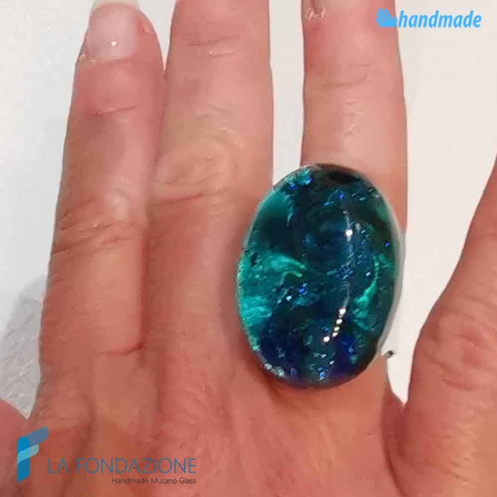 Blue Emerald Ring with Aventurine - La Fondazione - RINGS0138