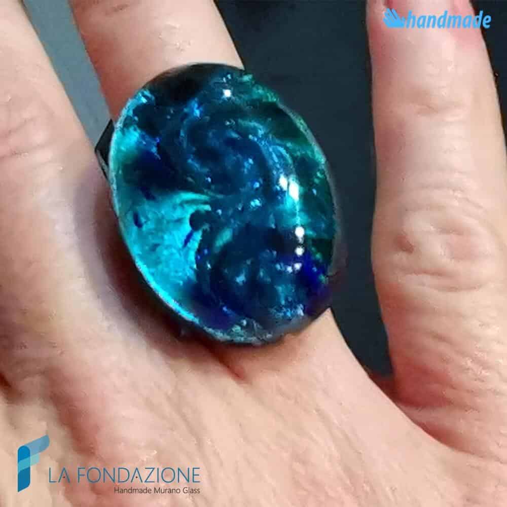 Anello Smeraldo Blu con avventurina - La Fondazione - RINGS0138