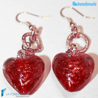 Dangle Heart Earrings handmade Murano glass - La Fondazione snc - EARRINGSC0033