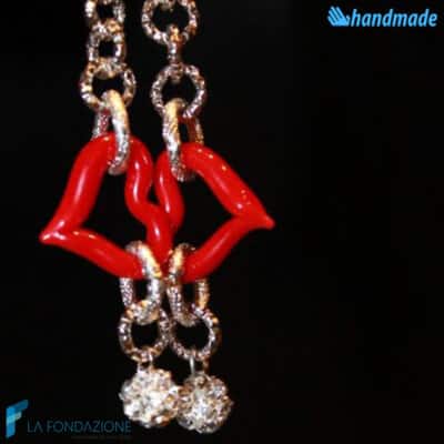Chained Heart Earrings handmade Murano glass - La Fondazione snc - EARRINGSC0046
