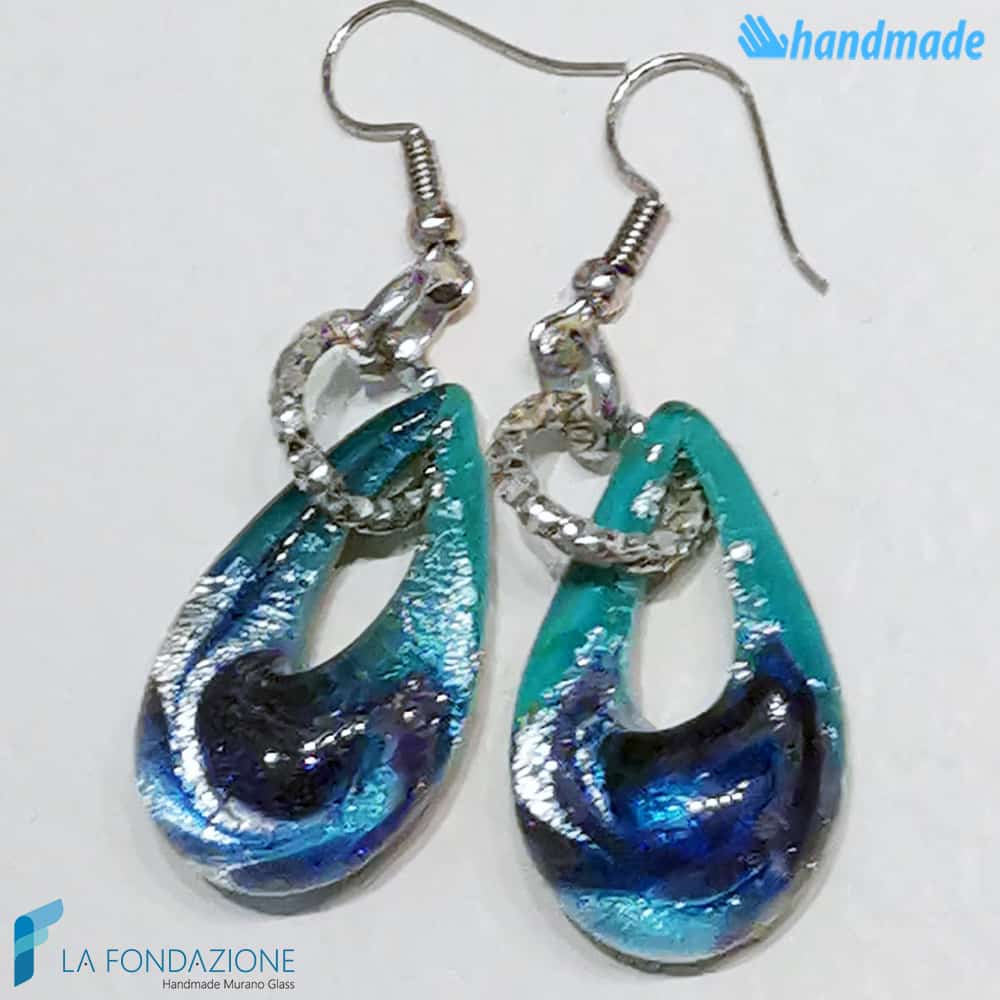 Orecchini Goccina Acqua in vetro di Murano - La Fondazione snc - EARRINGSC0048