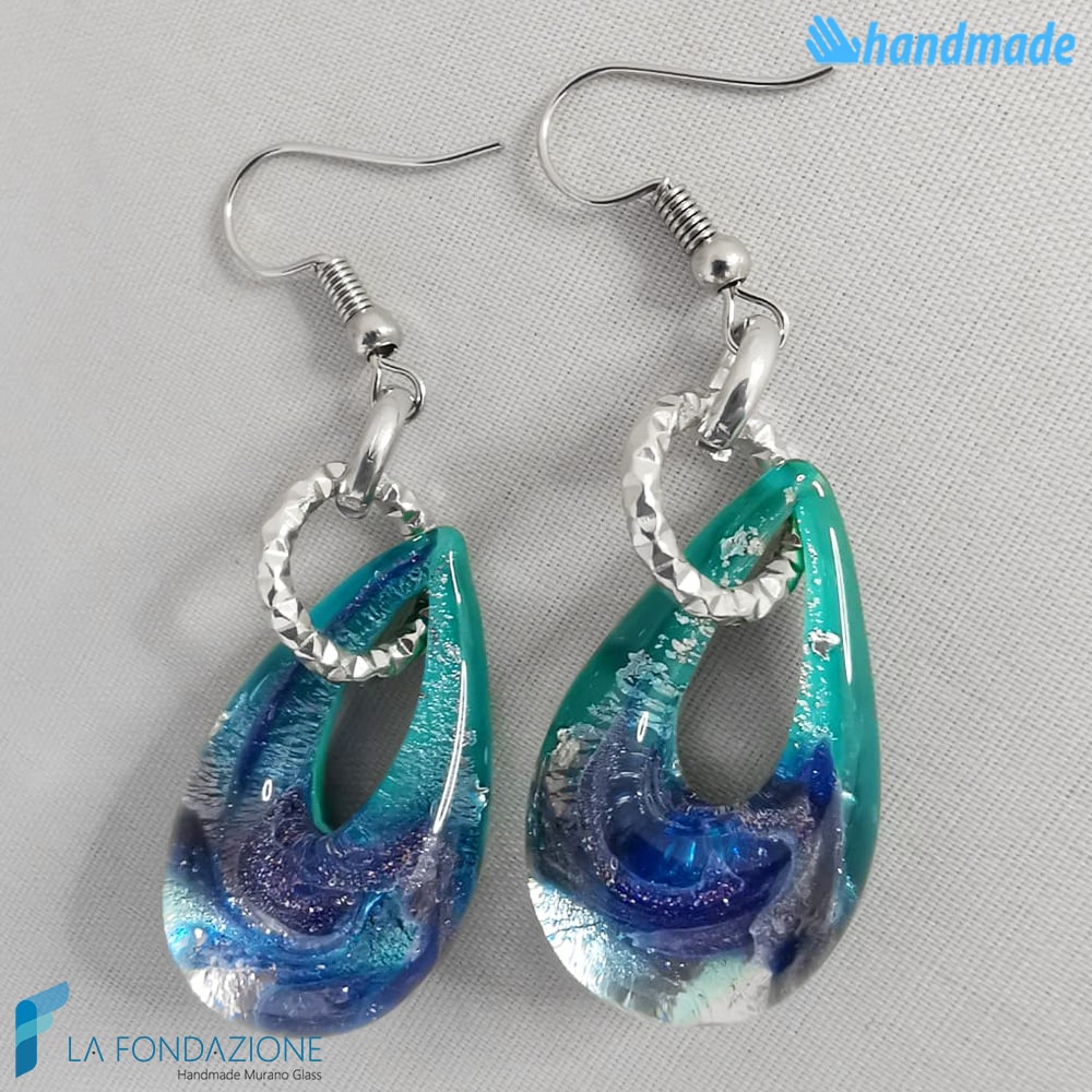 Orecchini Goccina Acqua in vetro di Murano - La Fondazione snc - EARRINGSC0048