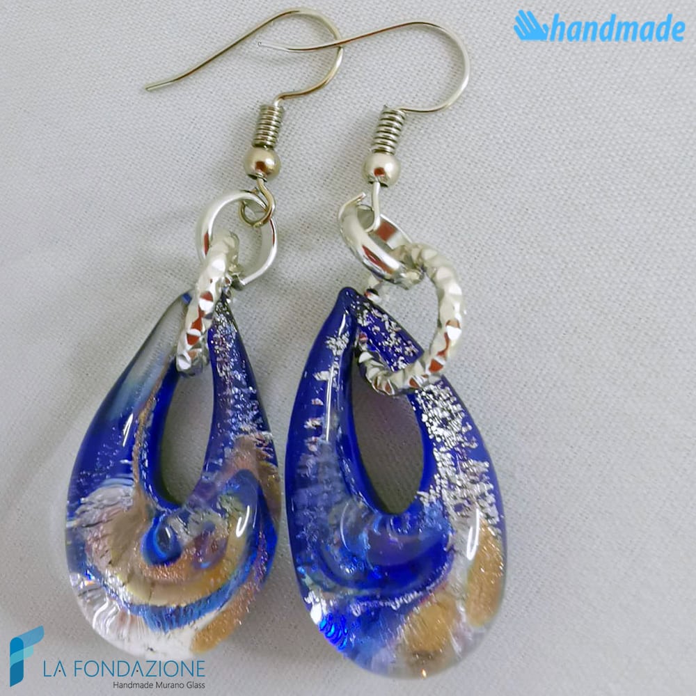 Orecchini Goccina Acqua in vetro di Murano - La Fondazione snc - EARRINGSC0048