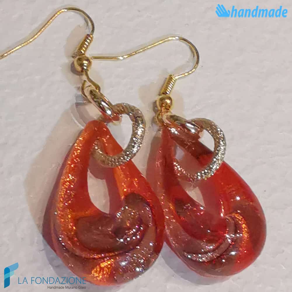 Orecchini Goccina Fuoco in vetro di Murano - La Fondazione snc - EARRINGSC0049