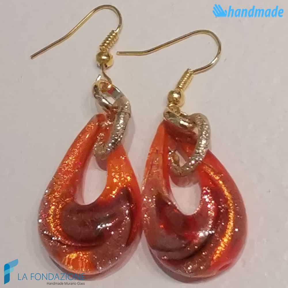 Orecchini Goccina Fuoco in vetro di Murano - La Fondazione snc - EARRINGSC0049