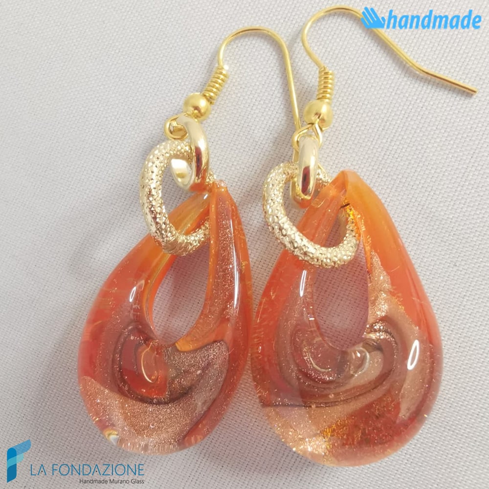 Orecchini Goccina Fuoco in vetro di Murano - La Fondazione snc - EARRINGSC0049