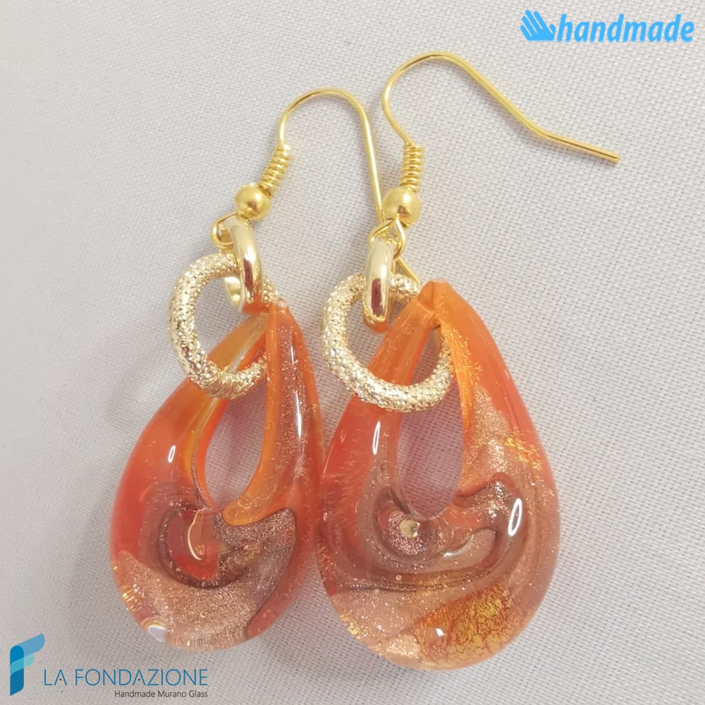 Orecchini Goccina Fuoco in vetro di Murano - La Fondazione snc - EARRINGSC0049