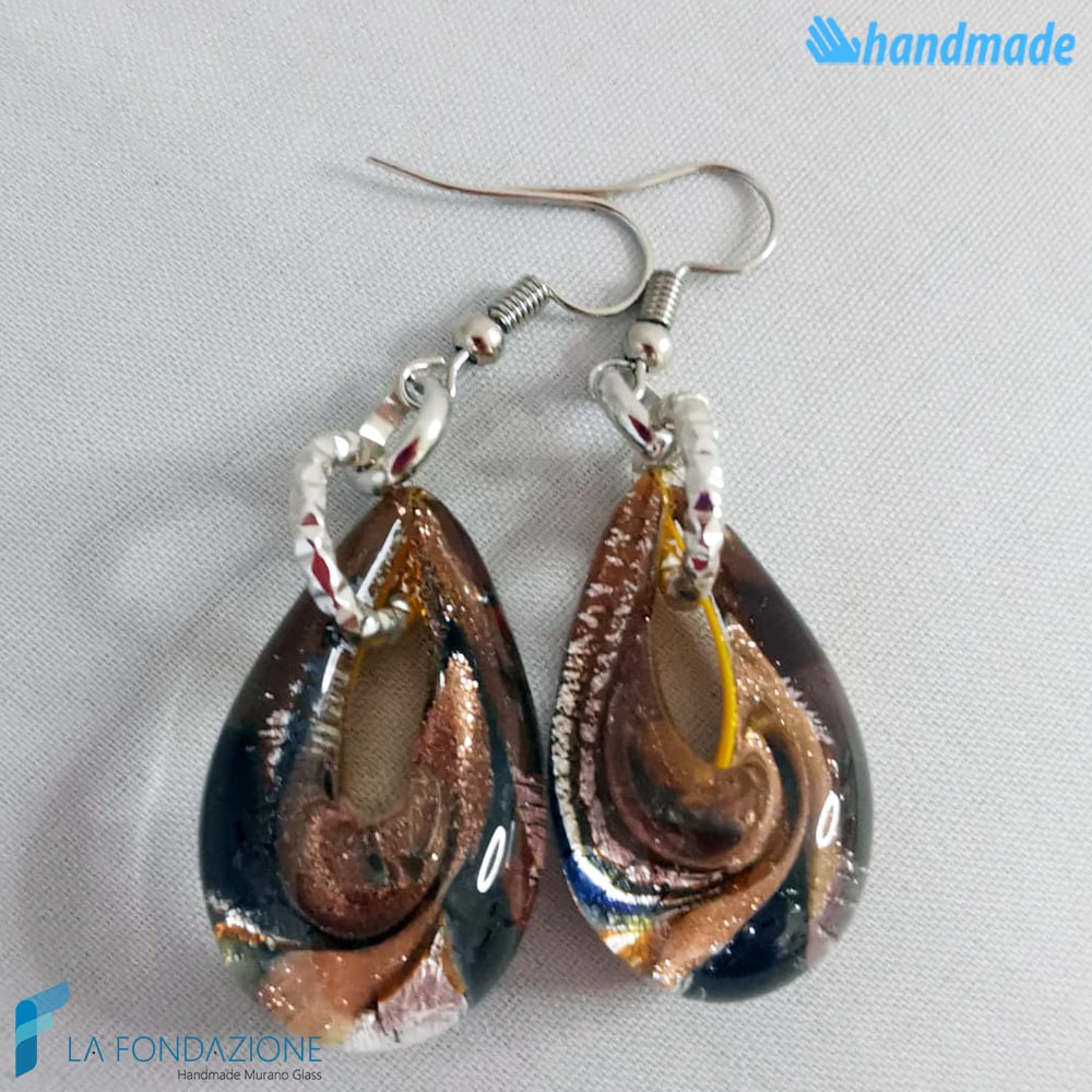 Orecchini Goccina Terra in vetro di Murano - La Fondazione snc - EARRINGSC0050