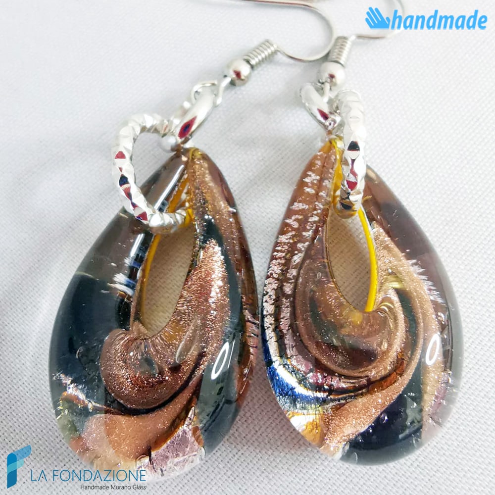 Orecchini Goccina Terra in vetro di Murano - La Fondazione snc - EARRINGSC0050