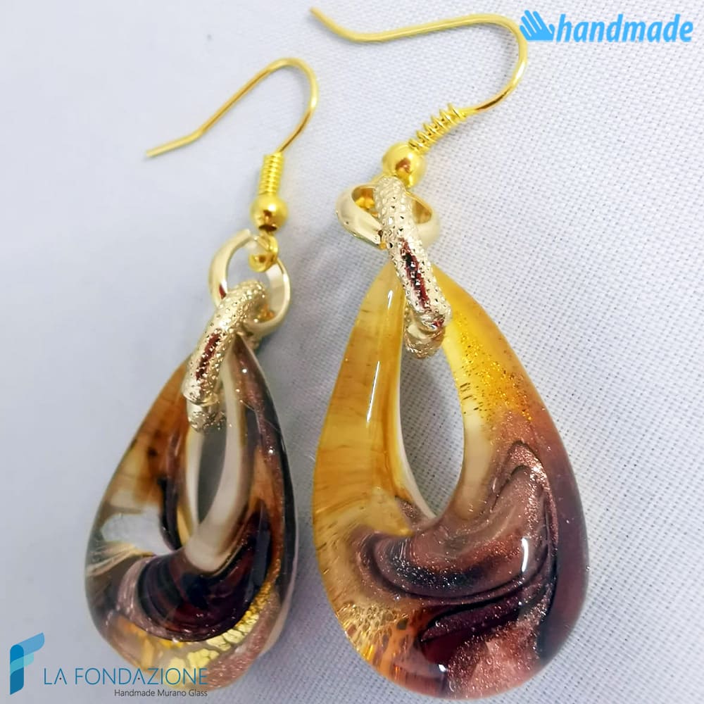 Orecchini Goccina Terra in vetro di Murano - La Fondazione snc - EARRINGSC0050