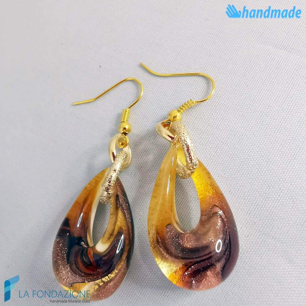 Orecchini Goccina Terra in vetro di Murano - La Fondazione snc - EARRINGSC0050