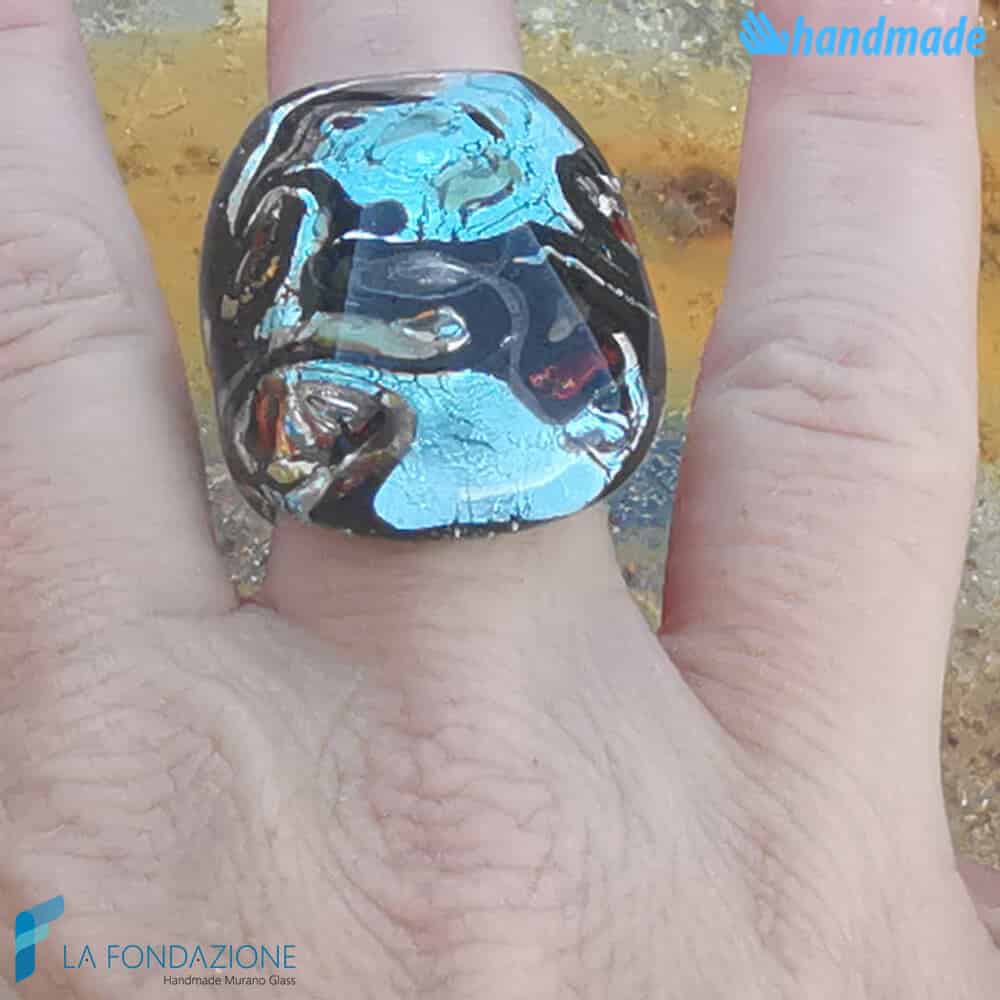 Anello cubico Occhio del Mare in vetro di Murano - La Fondazione snc - RINGS0140