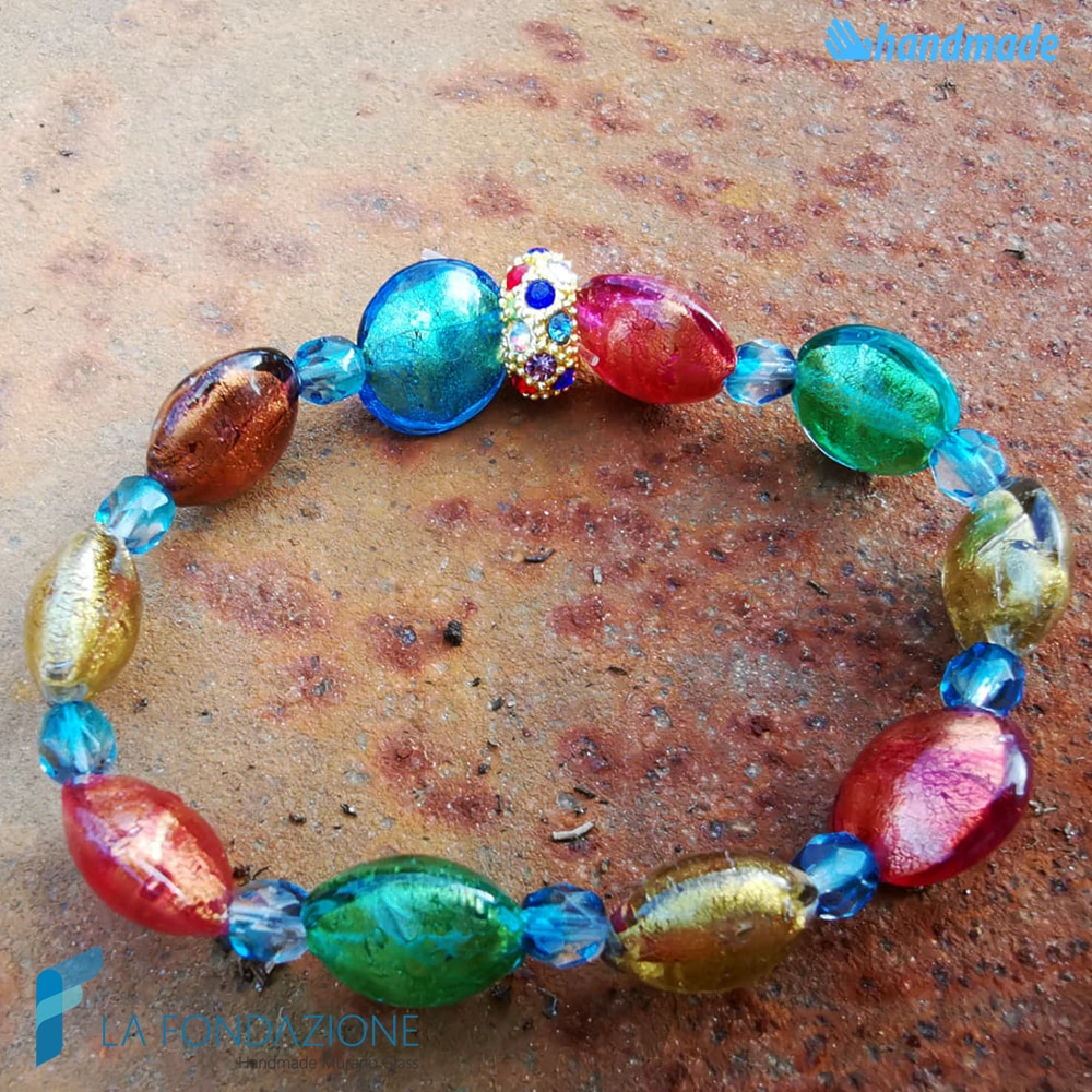 Venice Carnival gold bracelet handmade in Murano glass - La Fondazione snc - BRAC00072