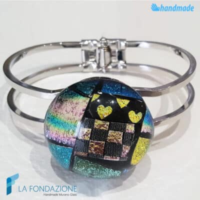 Bracciale Dicroico Patchwork Cuori in vetro di Murano - La Fondazione snc - BRAC00075