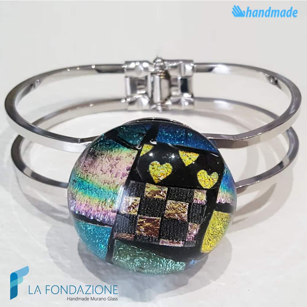 Bracciale Dicroico Patchwork Cuori in vetro di Murano - La Fondazione snc - BRAC00075