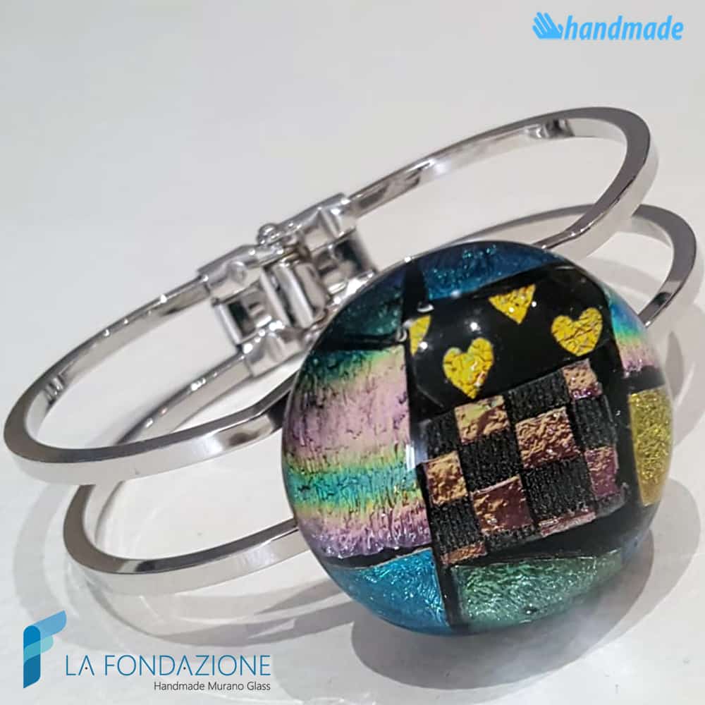Bracciale Dicroico Patchwork Cuori in vetro di Murano - La Fondazione snc - BRAC00075