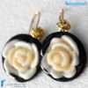Orecchini Fiore con base nera in vetro di Murano - La Fondazione snc - EARRINGSC0031
